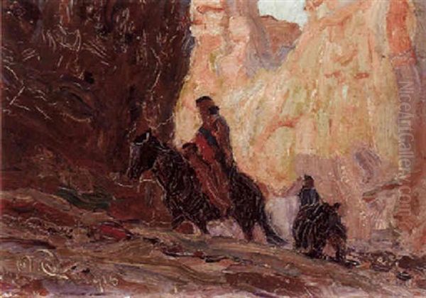 Riders In A Canyon Oil Painting by Maynard Dixon