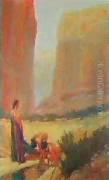 Navajo Women In The Canyon De Chelly, Arizona Oil Painting by Maynard Dixon