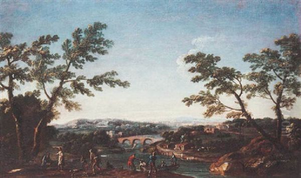 An Arcadian Landscape With Bucolic Figures In The Foreground Oil Painting by Antonio Diziani