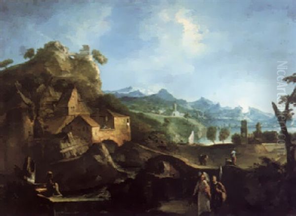 Mountainous Landscape With Tobias And The Angel Oil Painting by Antonio Diziani