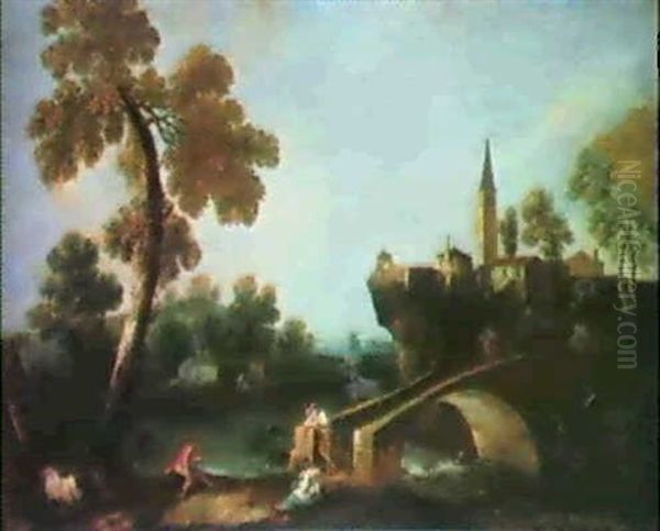 Paysage Avec Fleuve Et Pecheurs Oil Painting by Antonio Diziani