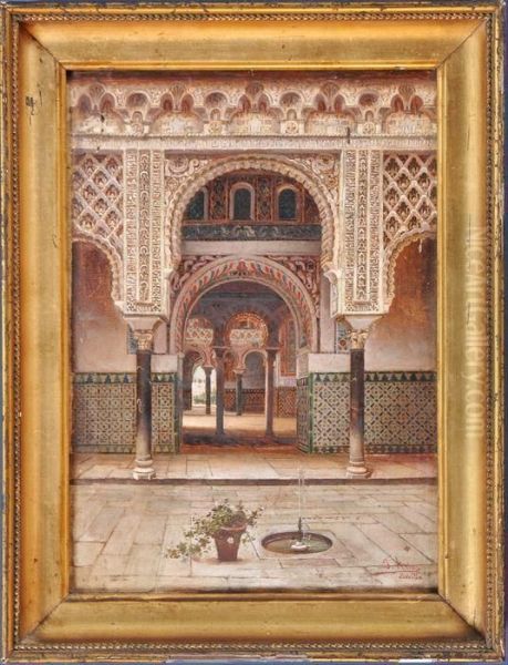 The Courtyard At Alhambra Oil Painting by Jose Arias Ramirez