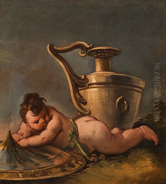 Putto With A Vase Oil Painting by Gaspare Diziani