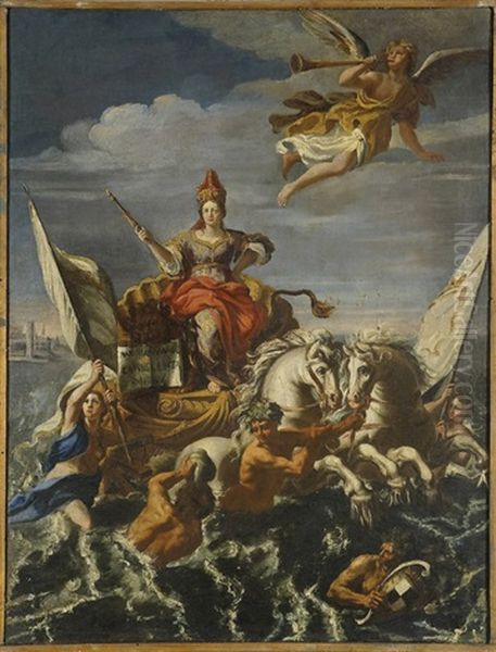 Allegoria Del Trionfo Di Venezia Con Lo Stemma Della Famiglia Dogale Lando Oil Painting by Gaspare Diziani