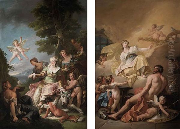 The Rape Of Europa (+ The Forge Of Vulcan, Smllr; Pair) Oil Painting by Gaspare Diziani