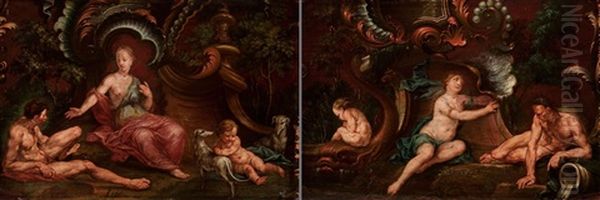 Two Mythological Scenes (venus And Adonis?)(pair) Oil Painting by Gaspare Diziani