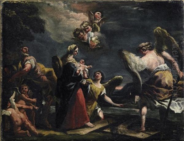 Die Heilige Familie Auf Der Flucht Nach Agypten (study For Mural At The Church Of San Stefano In Venice) Oil Painting by Gaspare Diziani