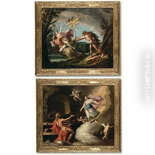 The Rape Of Deianiera (+ Venus And Vulcan; Pair) Oil Painting by Gaspare Diziani