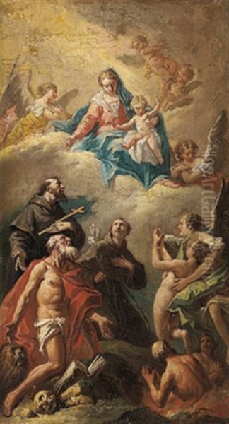 La Madonna Appare Ai Santi Francesco, Antonio E Gerolamo Oil Painting by Gaspare Diziani