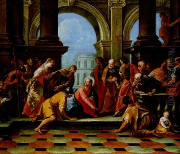 Chirstus Und Die Ehebrecherin Im Tempel Oil Painting by Gaspare Diziani