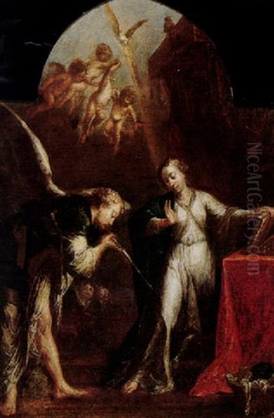 The Annunciation With Saint Michael And The Virgin Mary Oil Painting by Gaspare Diziani