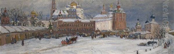 View Of The Zagorsk Monastery Oil Painting by Andrei Ivanovich Dmitriev