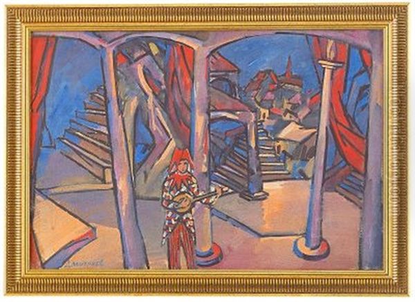 Theatre Design With A Harlequin Oil Painting by Vladimir Vladimirovitch Dmitriev