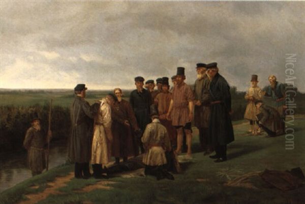 Visitierung Eines Ertrunkenen Oil Painting by Nikolai Dmitrievich Dmitriev-Orenburgsky