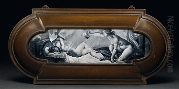 Le Sommeil De Cupidon, Plaque Oil Painting by Taxile Maximin Doat