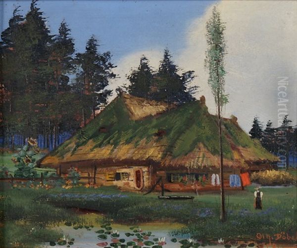 Schwarzwalder Bauernhaus Mit Frau In Tracht Oil Painting by Johann Othmar Doebeli