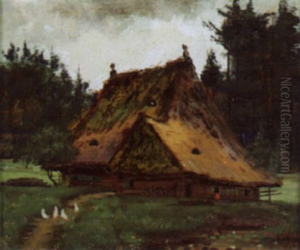 Allemannisches Bauernhaus Oftringen Oil Painting by Johann Othmar Doebeli