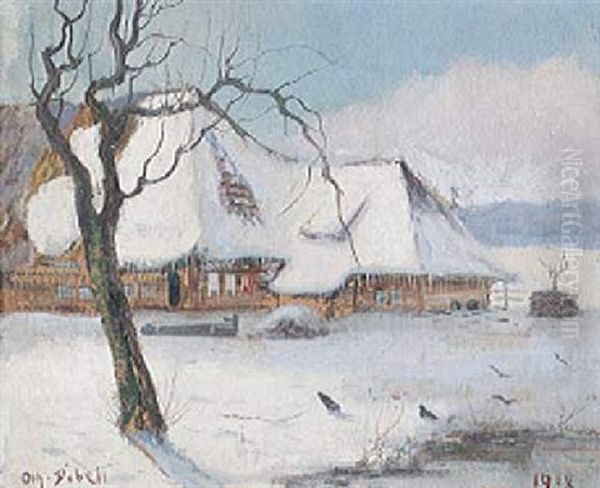 Verschneiter Bauernhof Im Licht Der Wintersonne Oil Painting by Johann Othmar Doebeli