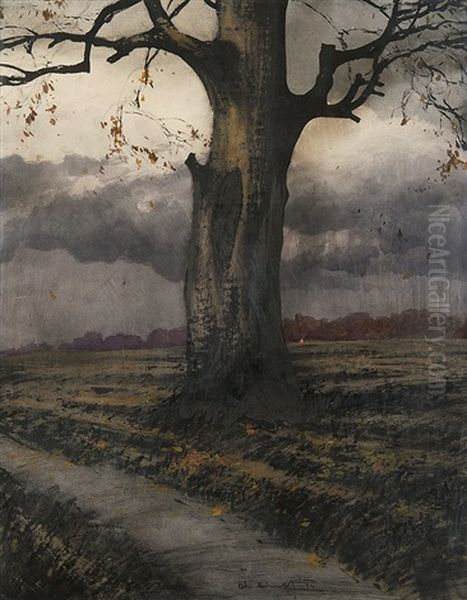 Lonely Tree Oil Painting by Odo (Otton) Dobrowolski