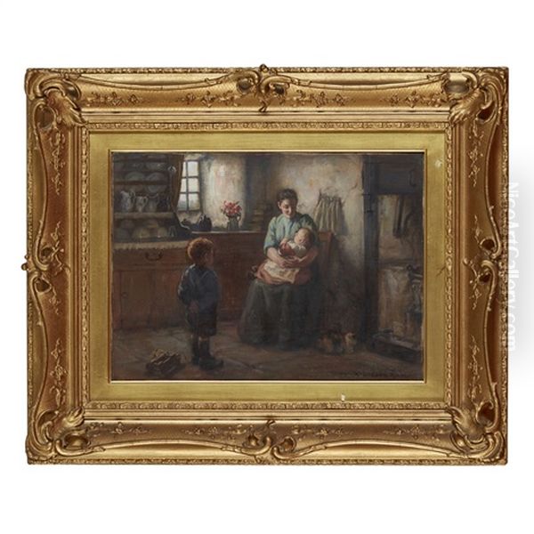 Mother With Her Children In The Kitchen Oil Painting by Henry John Dobson