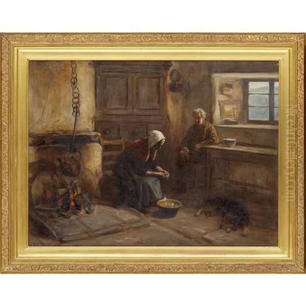 Peeling Tatties Oil Painting by Henry John Dobson