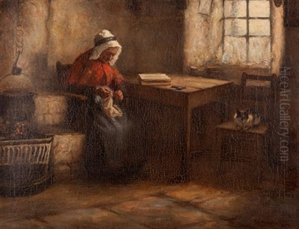 Sewing Oil Painting by Henry John Dobson