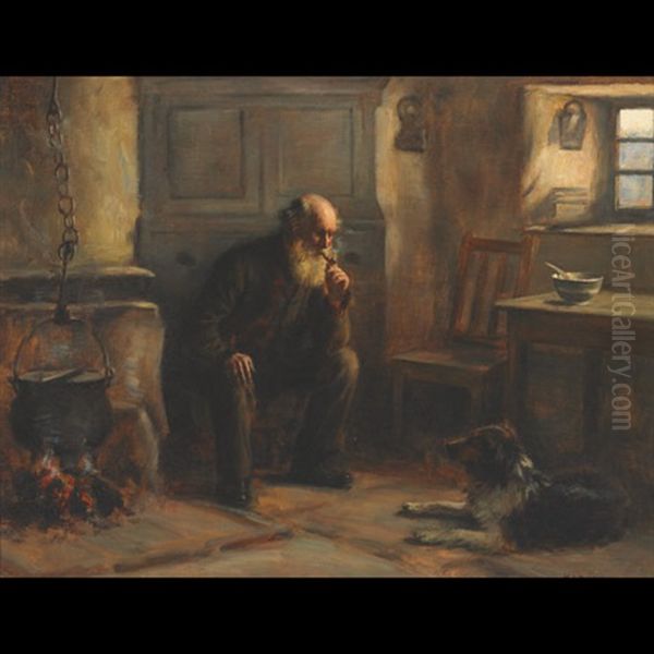 The Crofter's Fireside Oil Painting by Henry John Dobson