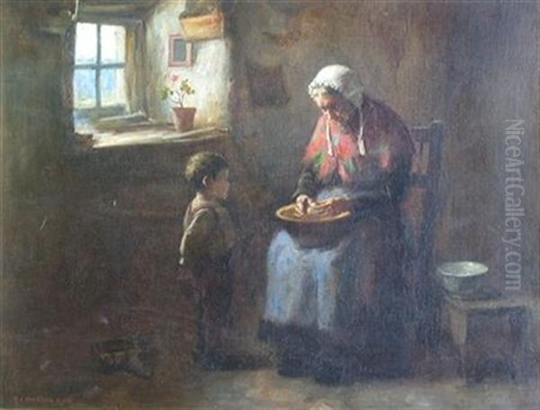 Peeling Potatoes Oil Painting by Henry John Dobson