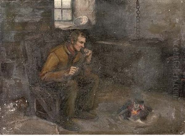 A Farmer Lighting His Pipe Oil Painting by Henry John Dobson