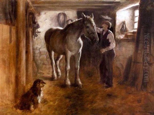 In The Stable Oil Painting by Henry John Dobson