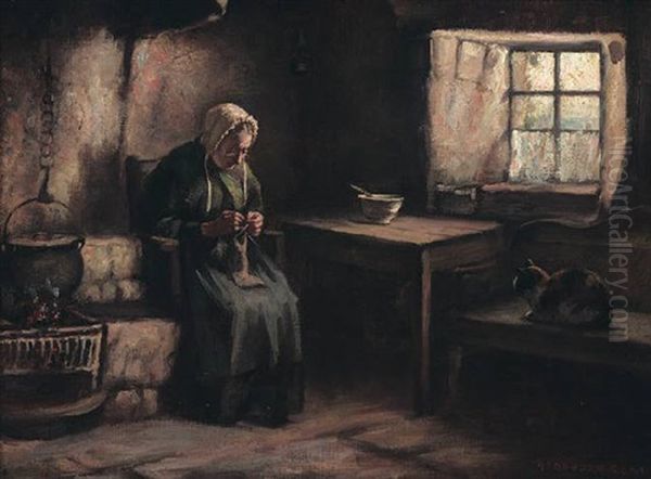 Knitting Oil Painting by Henry John Dobson