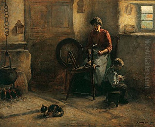 A Busy Mother Oil Painting by Henry John Dobson