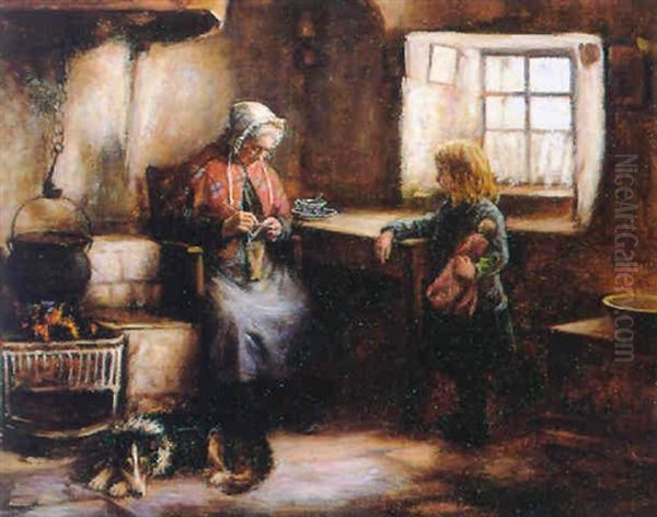 Knitting Oil Painting by Henry John Dobson