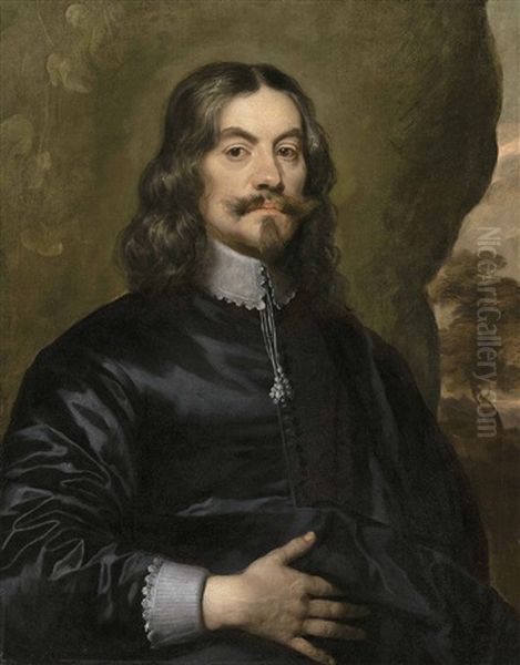 Portrait Of A Gentleman, Traditionally Identified As Lucius Cary, 2nd Viscount Falkland (c. 1610-1643), Half-length, In Black Oil Painting by William Dobson