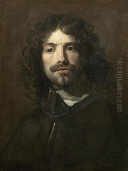 Portrait Of The Artist, Bust-length, In A Black Tunic And White Collar Oil Painting by William Dobson