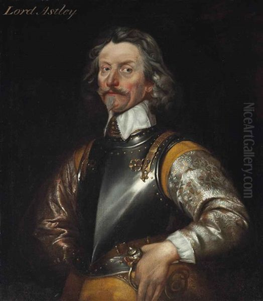 Portrait Of Jacob Astley, 1st Baron Astley Of Reading (1579-1652), Half-length, In An Embroidered Grey Coat And Breastplate, His Left Hand... Oil Painting by William Dobson