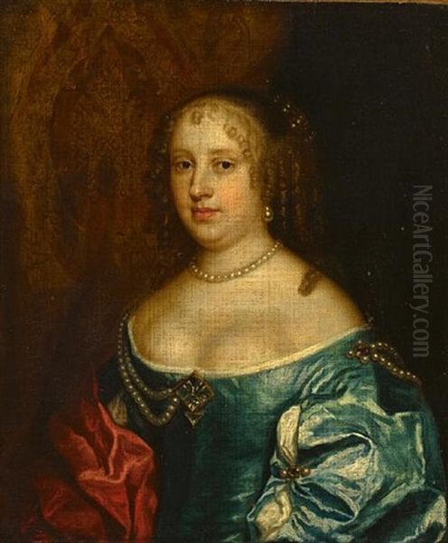 A Portrait Of A Woman, Thought To Be Lady Halfhyde, Wife Of Sir Thomas Halfhyde Oil Painting by William Dobson