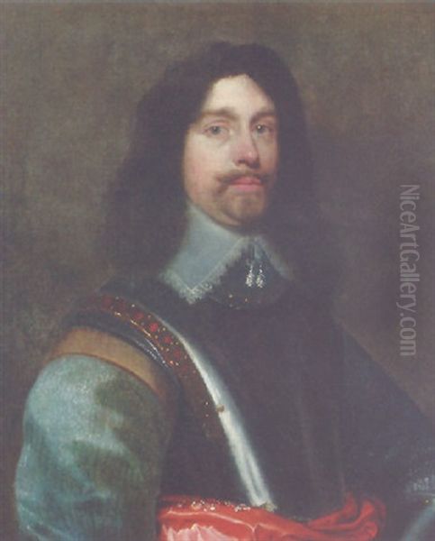 Portrait Of A Gentleman In A Cuirass And Grey Jerkin Oil Painting by William Dobson