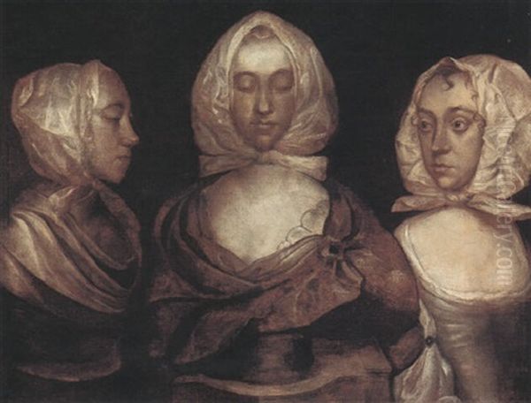 Portrait Of Mary Done In Three Positions Oil Painting by William Dobson