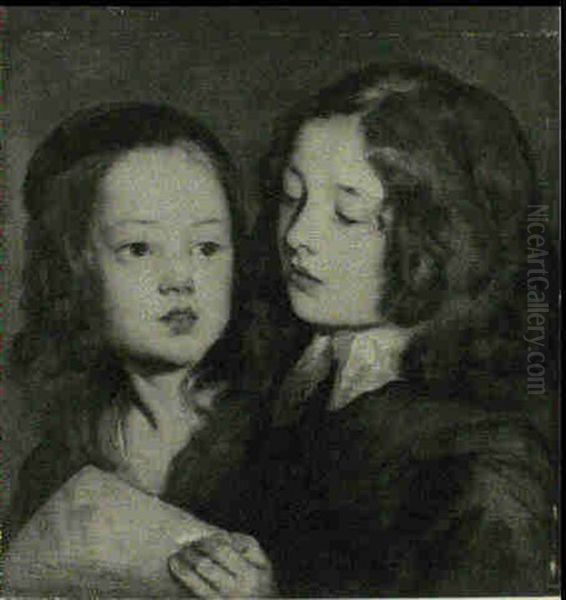 Portrait Study Of Two Children, Bust Length, Reading A      Letter Oil Painting by William Dobson