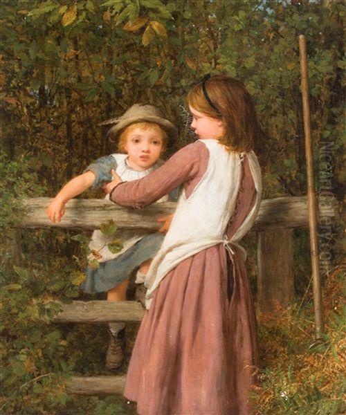 Kinder Uber Einen Zaun Kletternd Oil Painting by William Charles Thomas Dobson