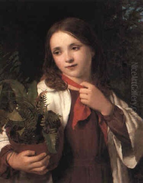 A Girl With Ferns Oil Painting by William Charles Thomas Dobson