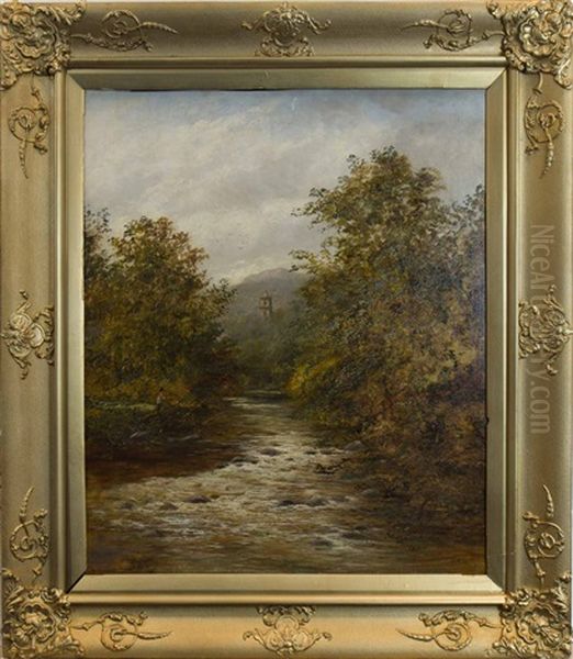 Fishing In A Highland Stream Oil Painting by Alexander Brownlie Docharty