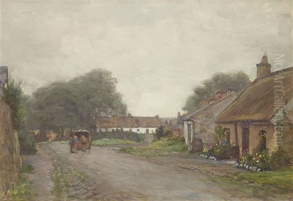 A Quiet Village Scene Oil Painting by Alexander Brownlie Docharty