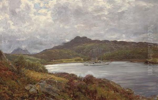 A Yacht On A Highland Loch Oil Painting by Alexander Brownlie Docharty