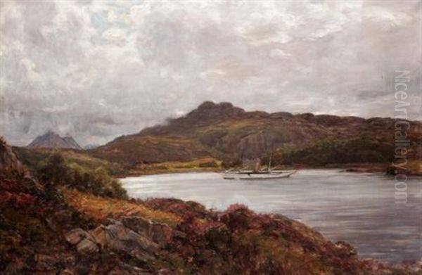 The Bullough's Yacht On Rhum Oil Painting by Alexander Brownlie Docharty