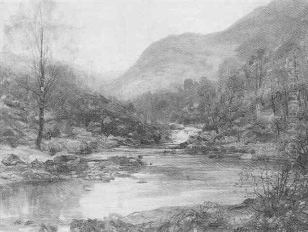 Early Summer, Trossachs, River Achray Oil Painting by Alexander Brownlie Docharty