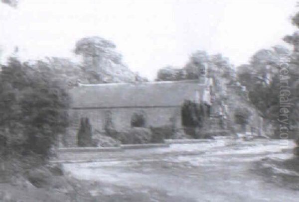 18th C. Village Church Near Glascow Oil Painting by Alexander Brownlie Docharty