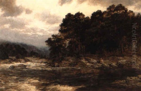 Pecheurs De Saumon Au Bord De La Riviere Oil Painting by James Docharty