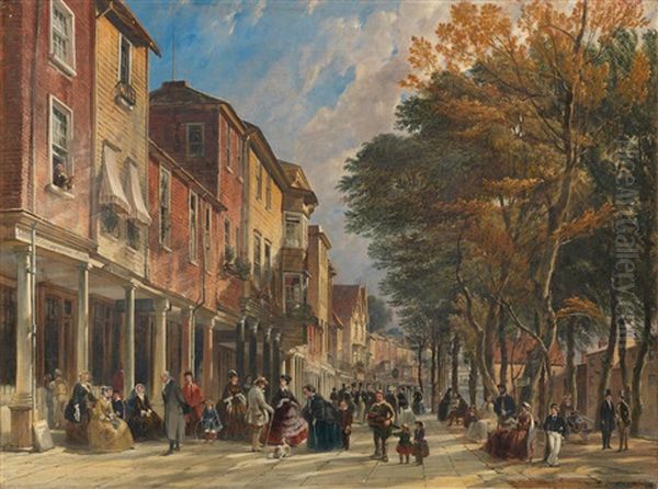 The Upper Pantiles, Tunbridge Wells Oil Painting by Charles Tattershall Dodd the Elder